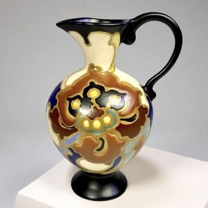 Vintage Regina Gouda Art Holland Pottery Vase Pitcher Rosario Art Deco Floral